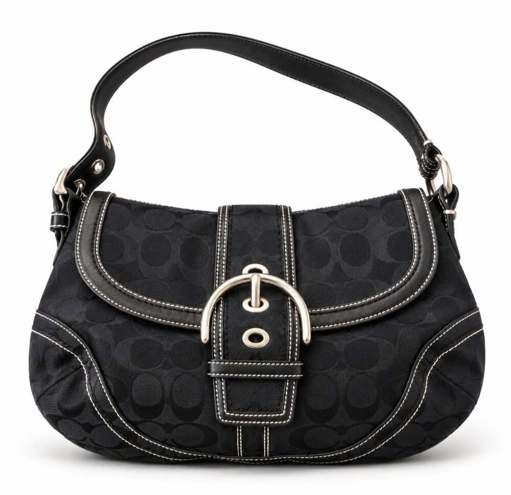 Coach Soho 10297 Black Signature Jacquard Leather Shoulder Bag Y2K Vintage